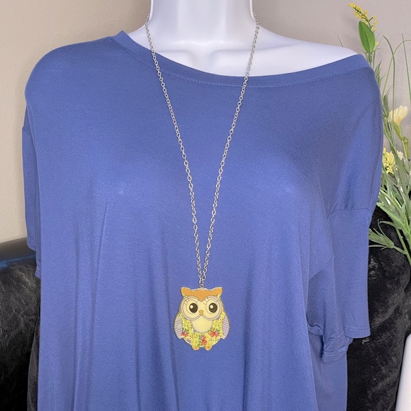 Owl Necklace & Earrings Set Owl Pendant Floral design - Picture 5 of 9